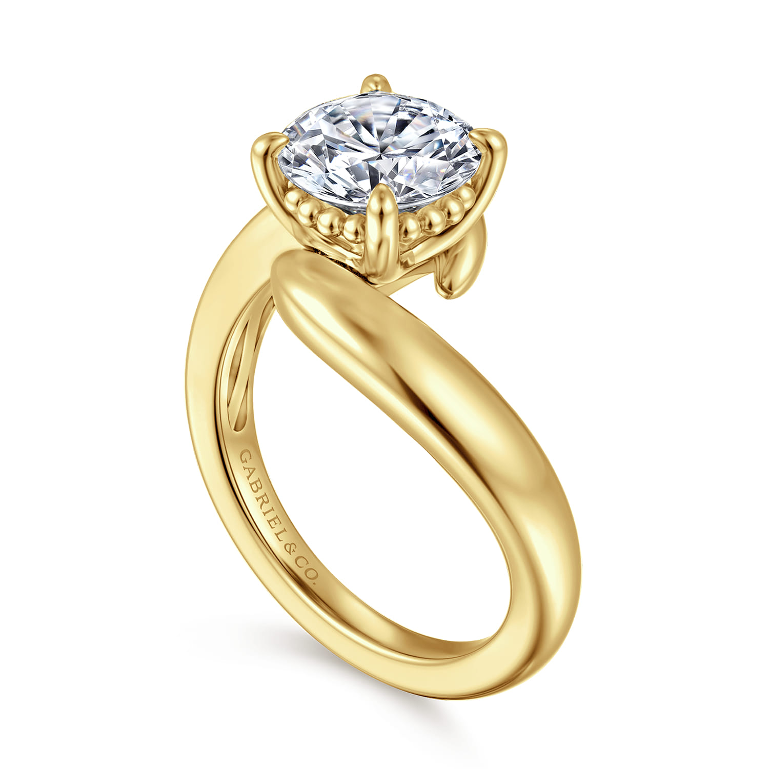 Bettie - 14K Yellow Gold Bypass Round Diamond Engagement Ring - Shot 3