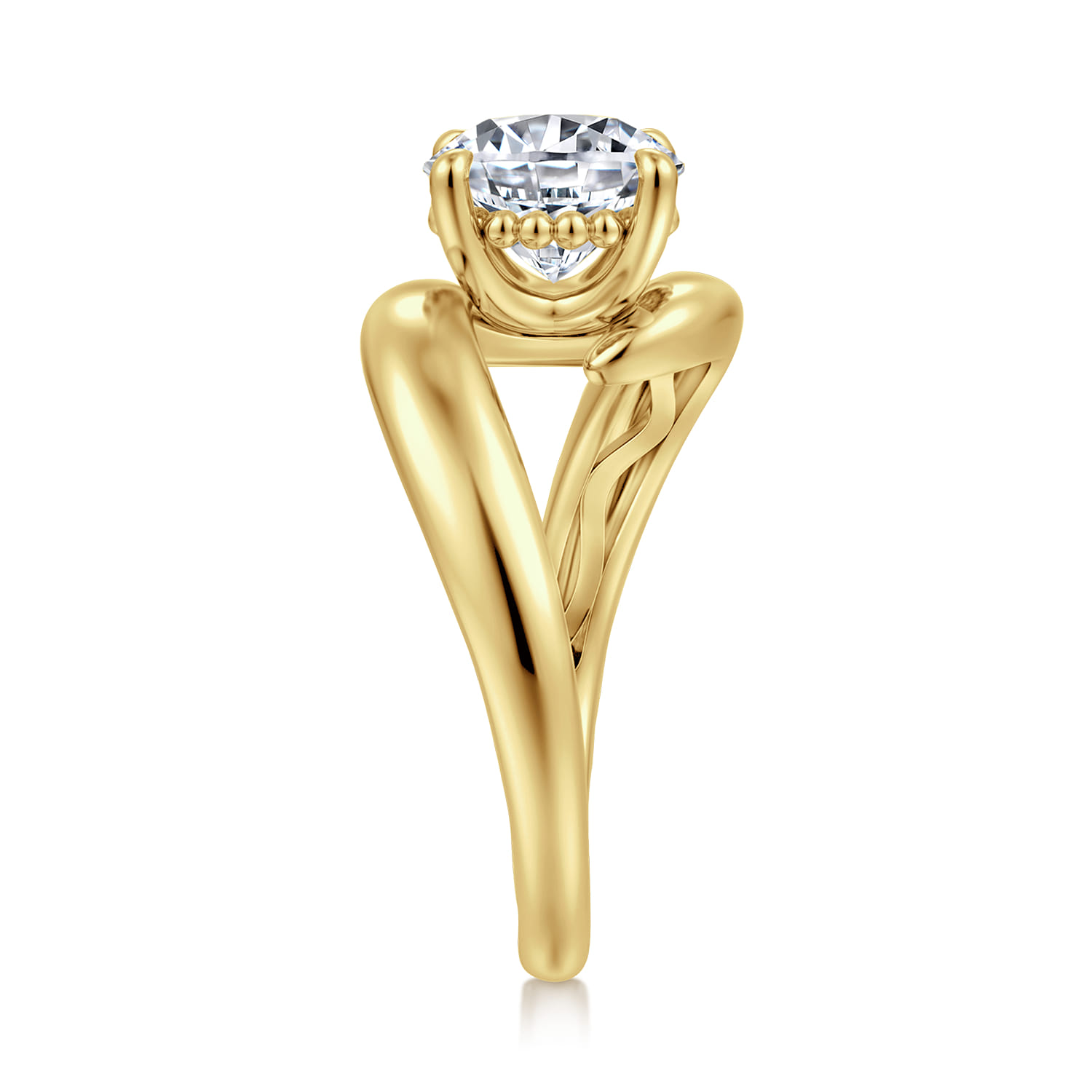 Bettie - 14K Yellow Gold Bypass Round Diamond Engagement Ring - Shot 4