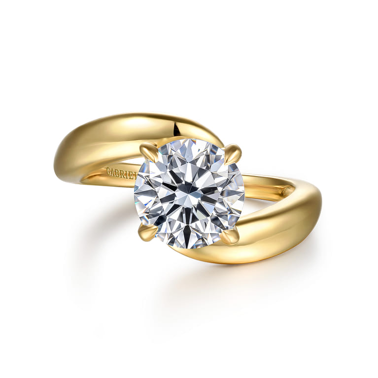Bettie - 14K Yellow Gold Bypass Round Diamond Engagement Ring - Shot 1