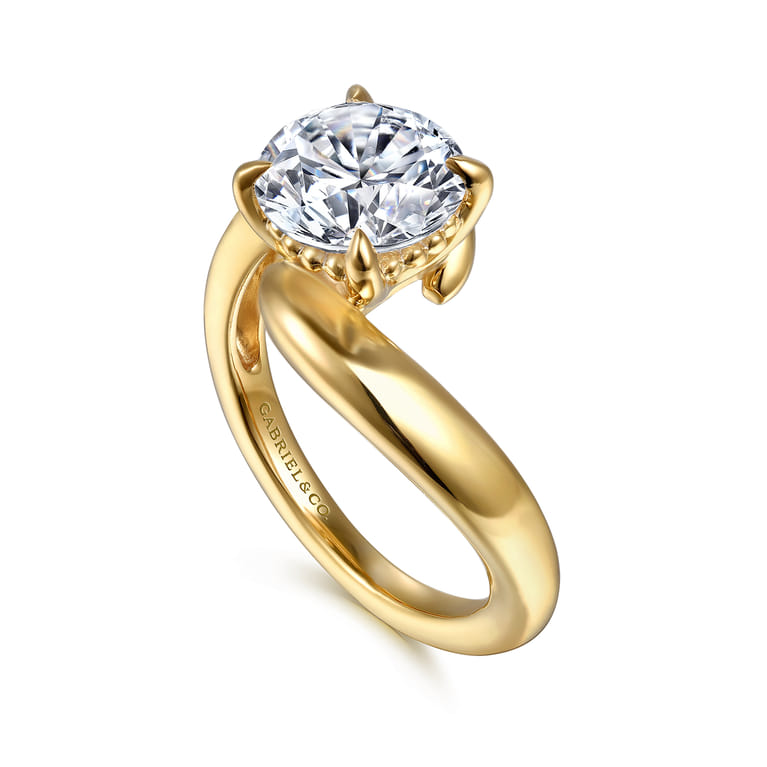 Bettie - 14K Yellow Gold Bypass Round Diamond Engagement Ring - Shot 3