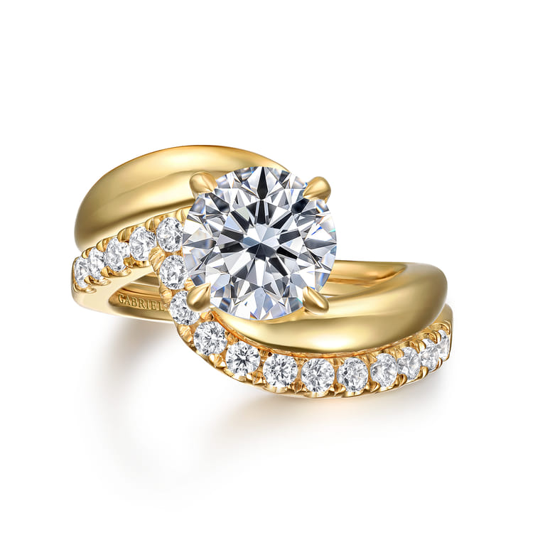 Bettie - 14K Yellow Gold Bypass Round Diamond Engagement Ring - Shot 4