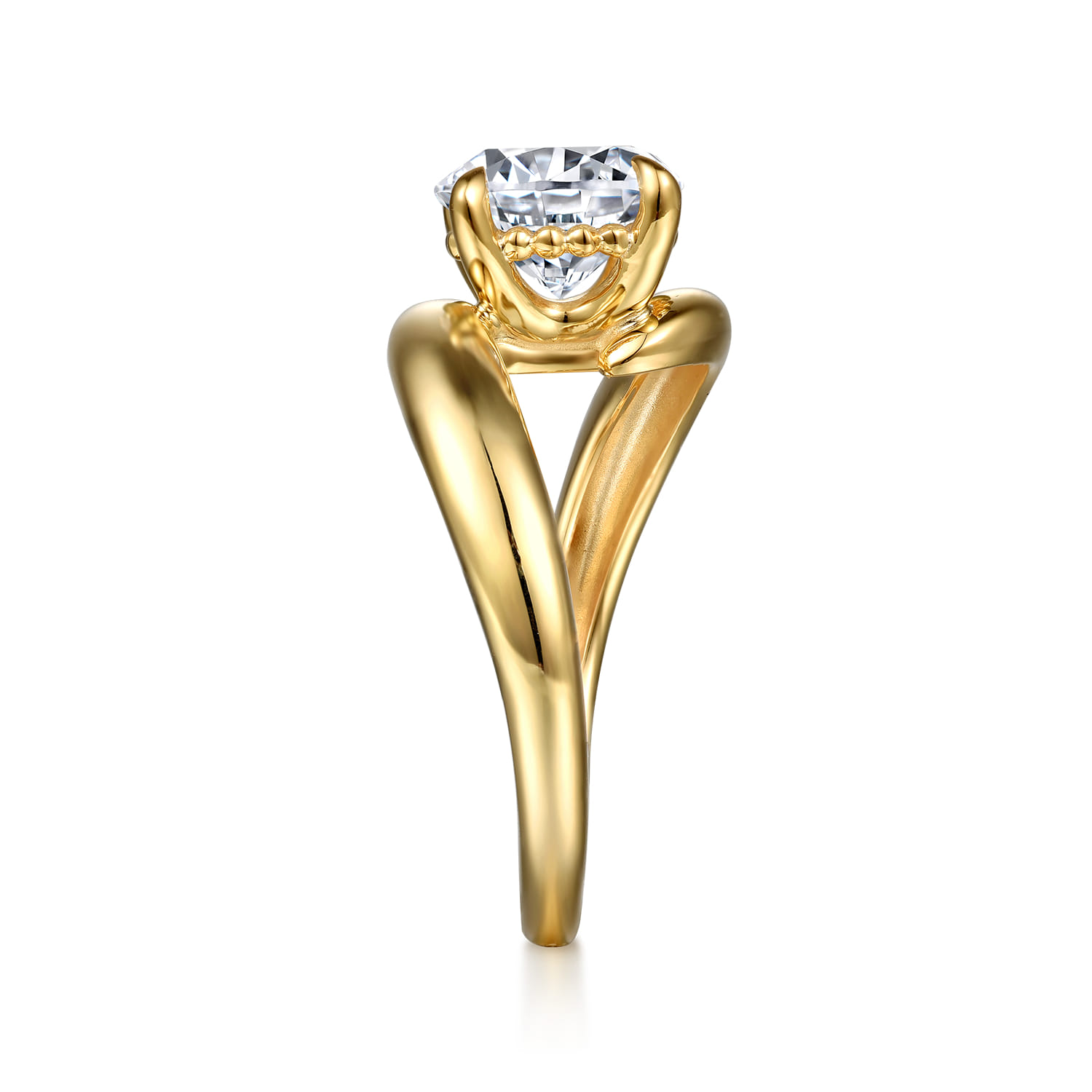 Bettie - 14K Yellow Gold Bypass Round Diamond Engagement Ring - Shot 5