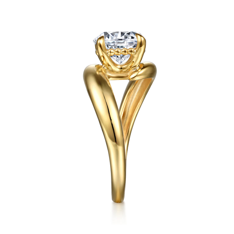 Bettie - 14K Yellow Gold Bypass Round Diamond Engagement Ring - Shot 5