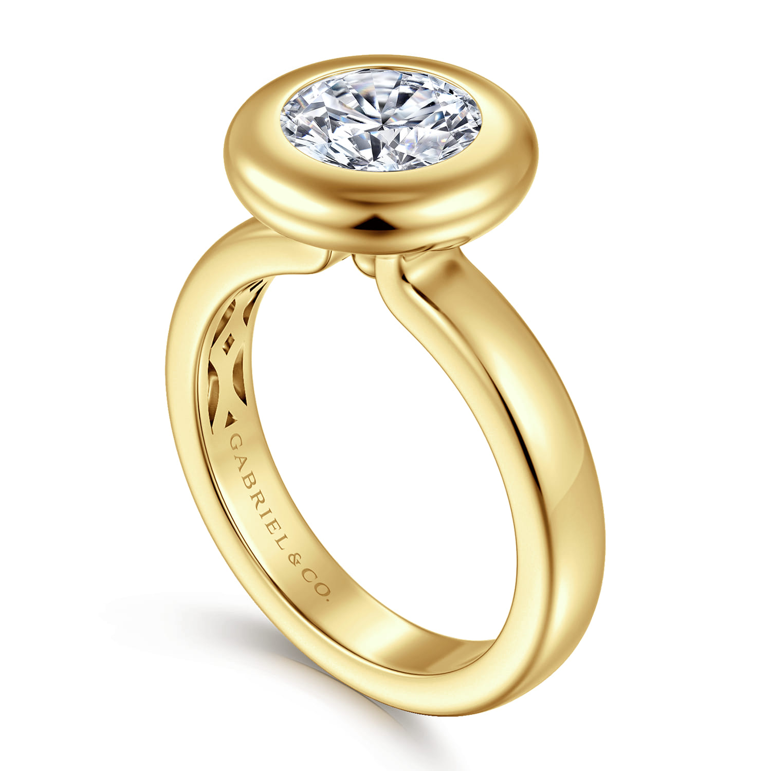 Pauline - 14K Yellow Gold Bezel Set Round Diamond Engagement Ring - Shot 3