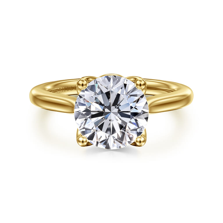 Nola - 14K Yellow Gold Round Lotus Diamond Engagement Ring - Shot 1