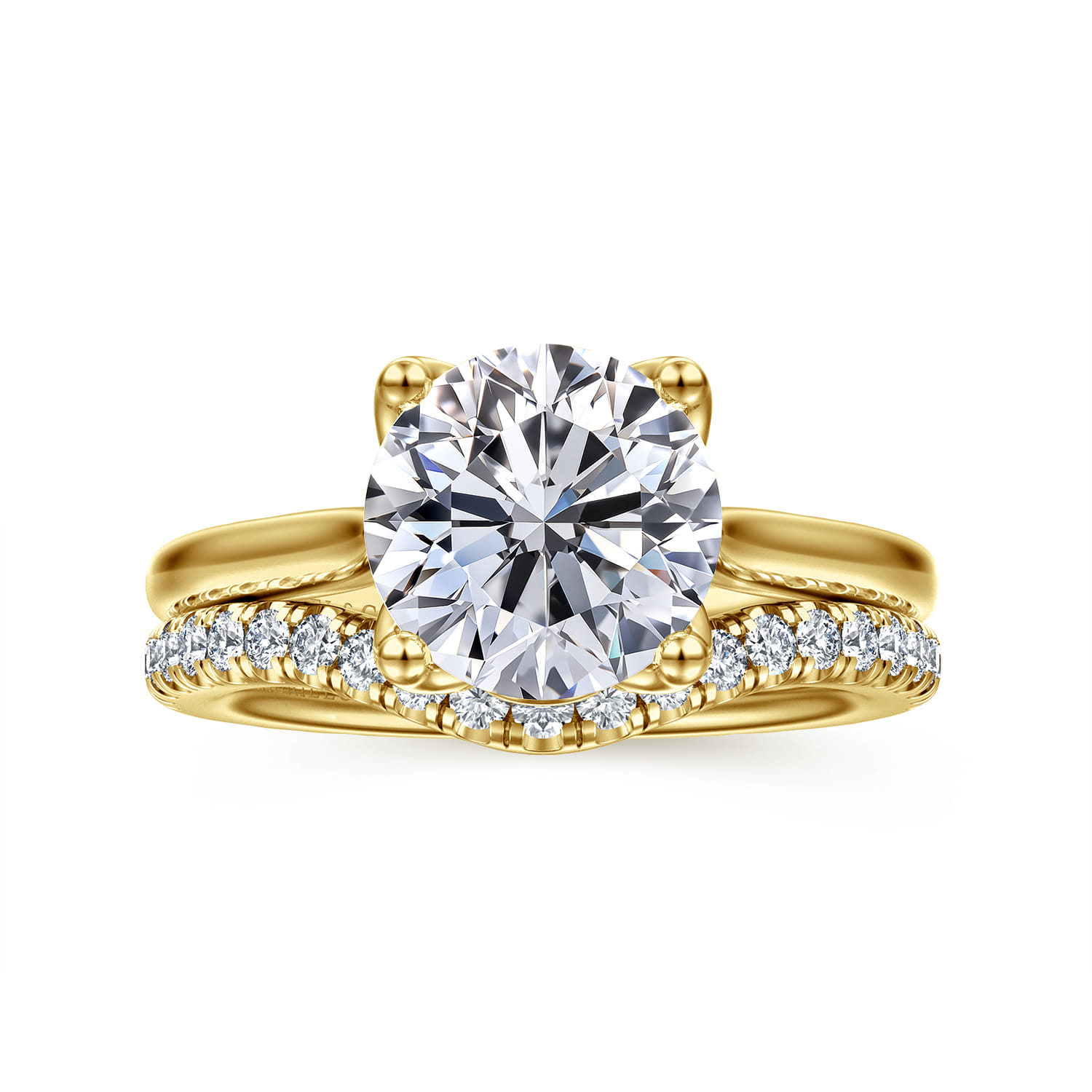Nola - 14K Yellow Gold Round Lotus Diamond Engagement Ring - Shot 4