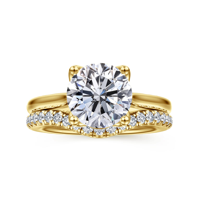 Nola - 14K Yellow Gold Round Lotus Diamond Engagement Ring - Shot 4