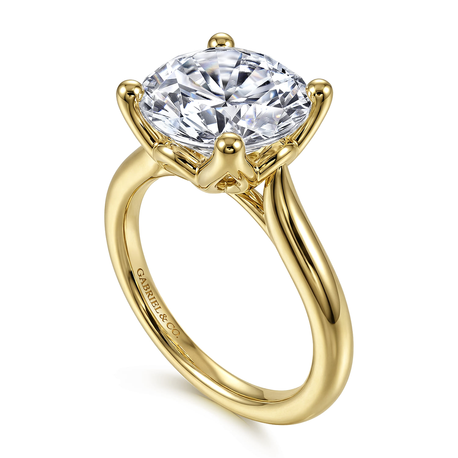 Nola - 14K Yellow Gold Round Lotus Diamond Engagement Ring - Shot 3