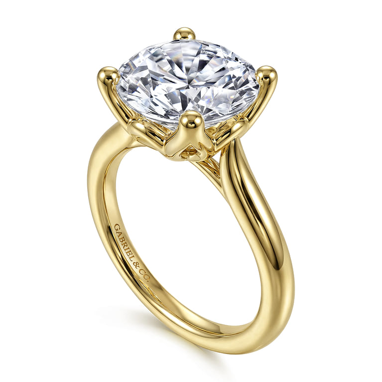 Nola - 14K Yellow Gold Round Lotus Diamond Engagement Ring - Shot 3