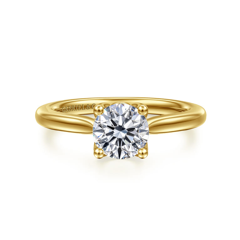 Nola - 14K Yellow Gold Round Lotus Diamond Engagement Ring - Shot 1