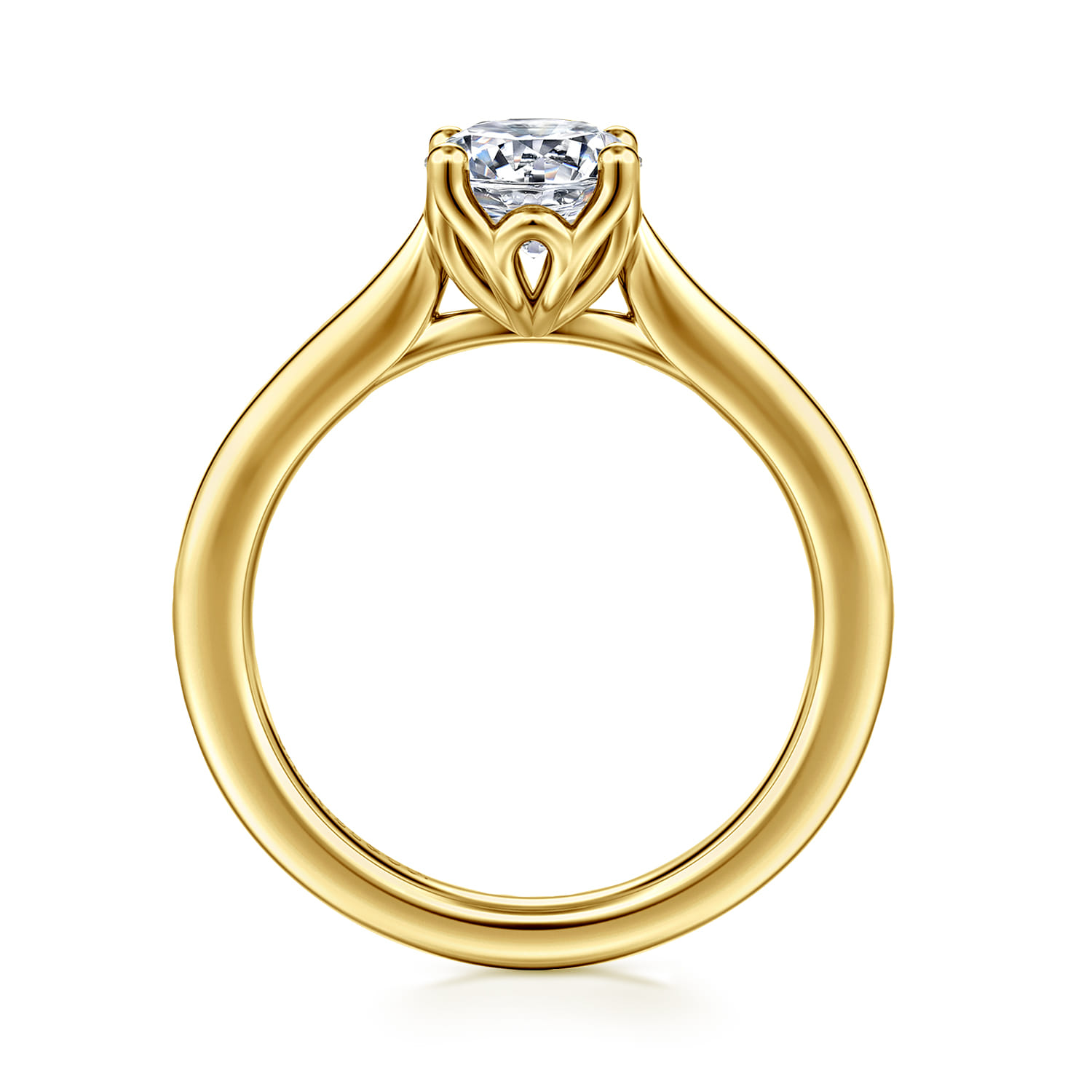 Nola - 14K Yellow Gold Round Lotus Diamond Engagement Ring - Shot 2