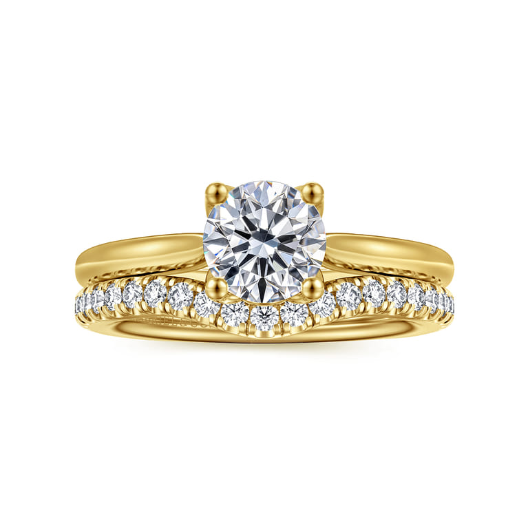 Nola - 14K Yellow Gold Round Lotus Diamond Engagement Ring - Shot 4
