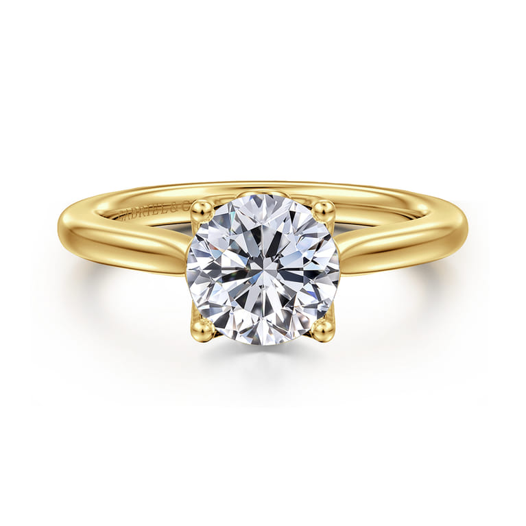 Nola - 14K Yellow Gold Round Lotus Diamond Engagement Ring - Shot 1