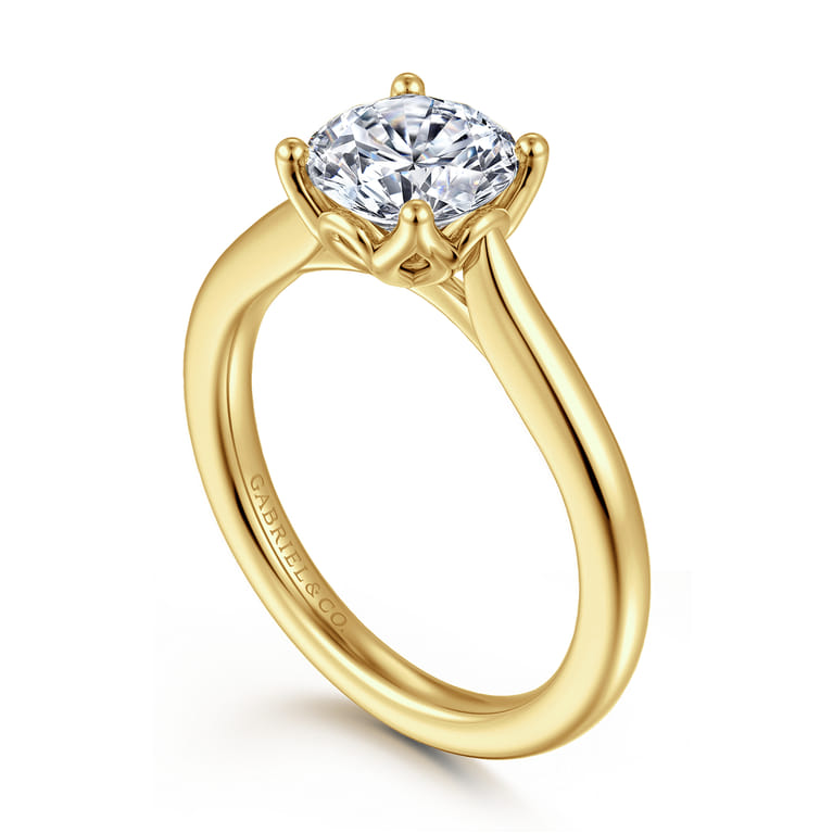 Nola - 14K Yellow Gold Round Lotus Diamond Engagement Ring - Shot 3
