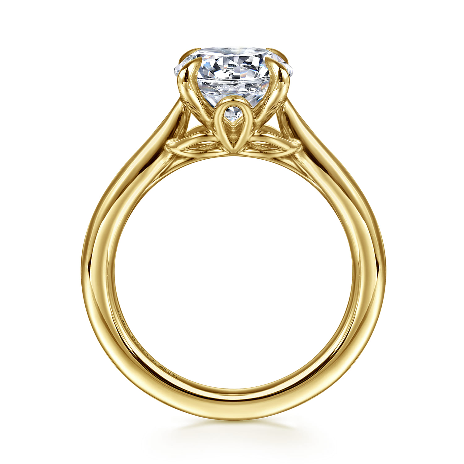 Nelia - 14K Yellow Gold Round Lotus Diamond Engagement Ring - Shot 2