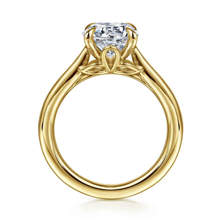 Nelia - 14K Yellow Gold Round Lotus Diamond Engagement Ring - Shot 2