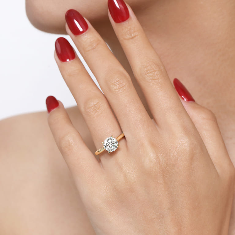 Nelia - 14K Yellow Gold Round Lotus Diamond Engagement Ring - Shot 6