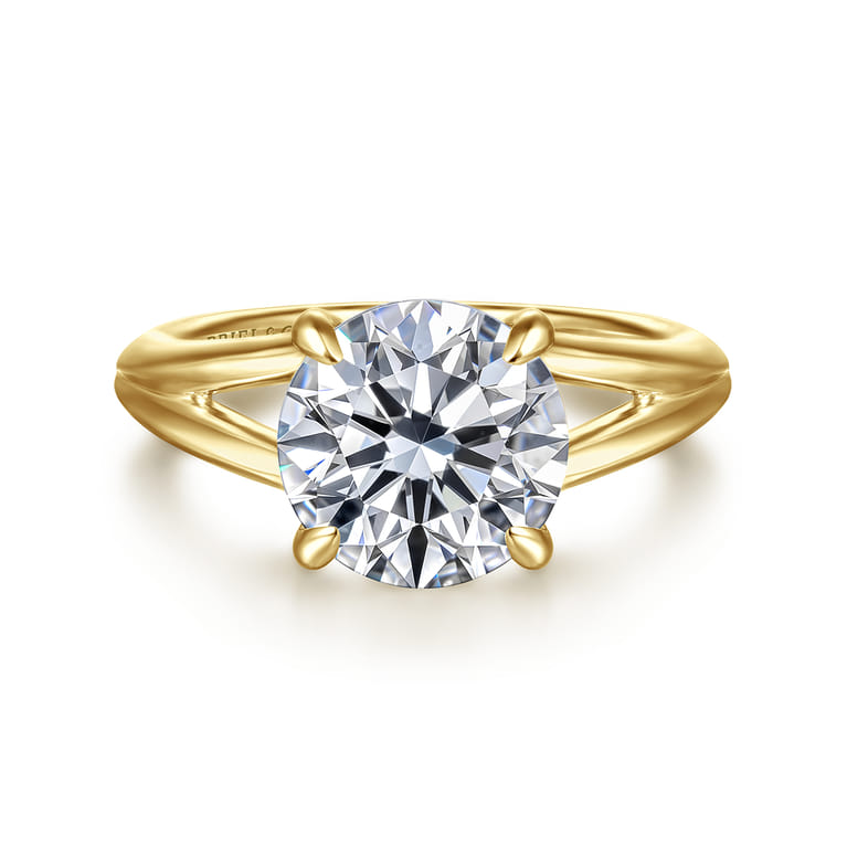 Annie - 14K Yellow Gold Split Shank Round Diamond Engagement Ring - Shot 1