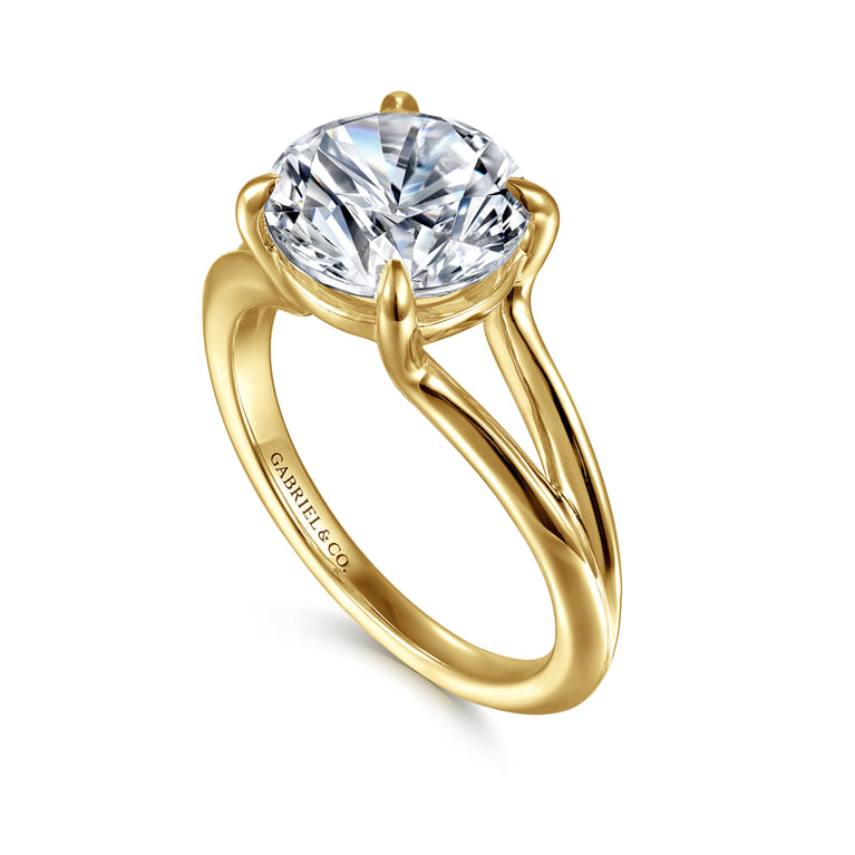 Annie - 14K Yellow Gold Split Shank Round Diamond Engagement Ring - Shot 3