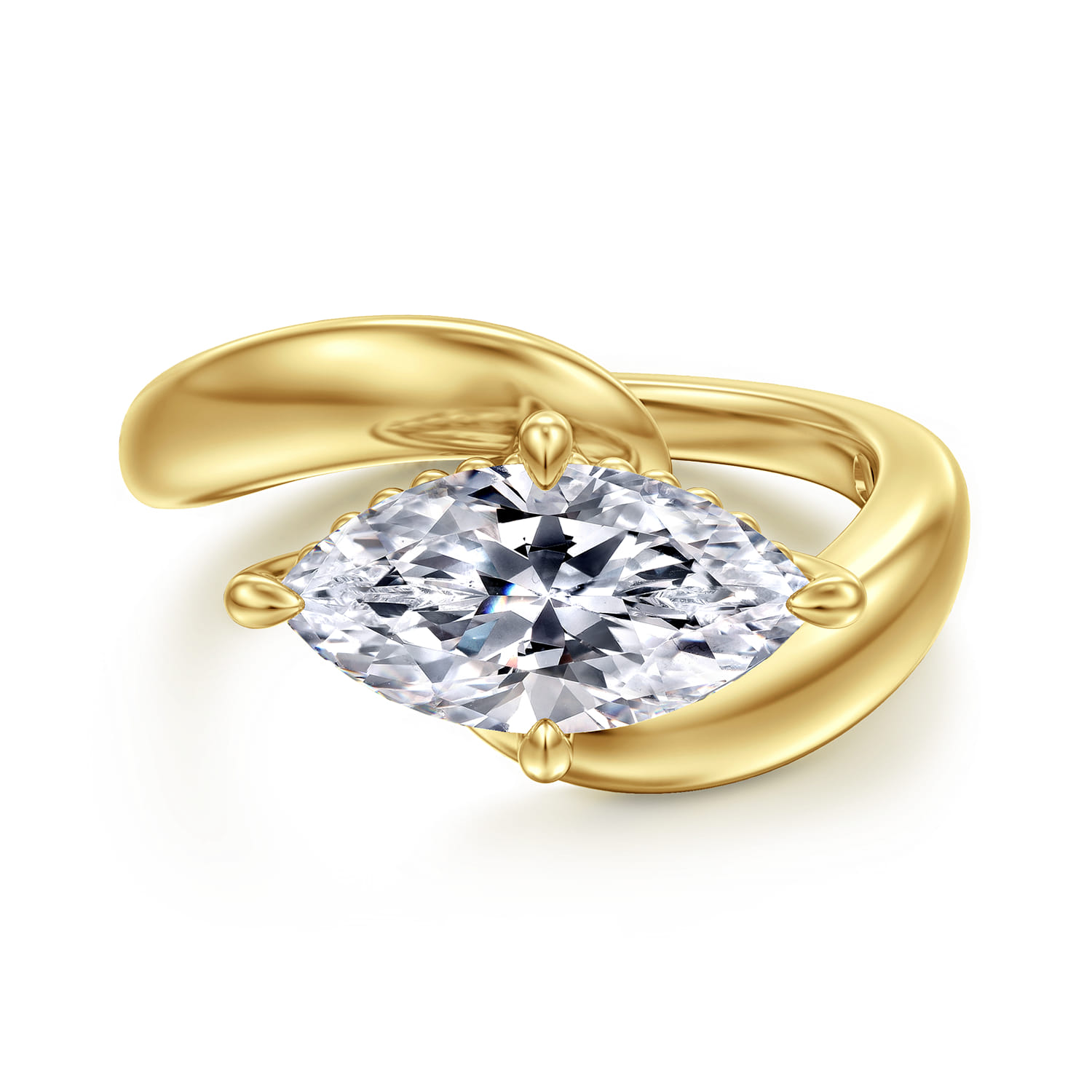 Bettie - 14K Yellow Gold Bypass Marquise Shape Diamond Engagement Ring - Shot 1