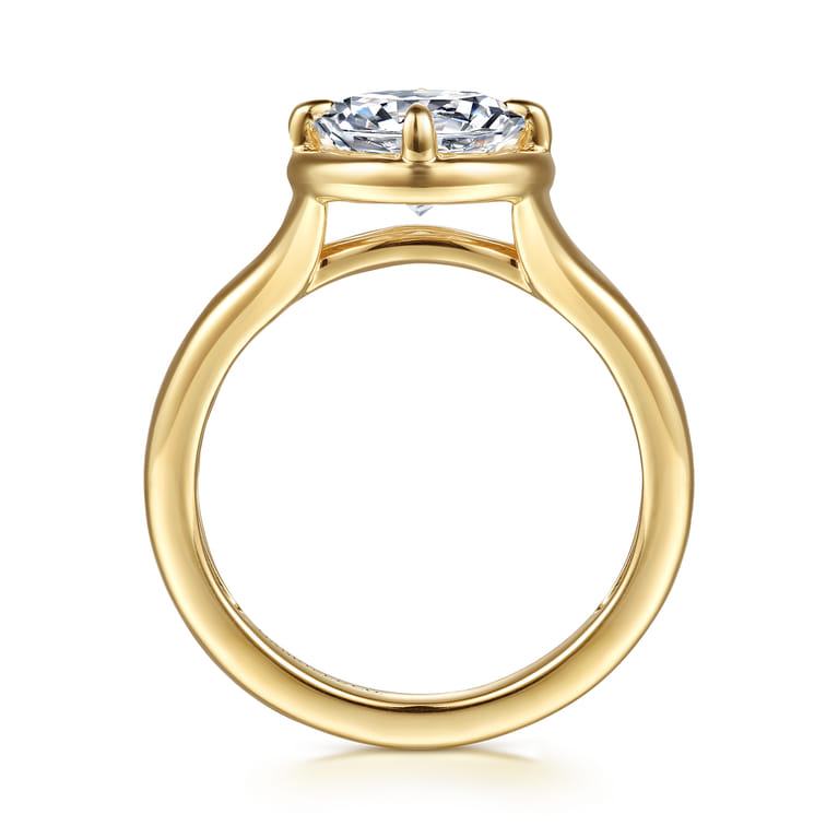 Elsa - 14K Yellow Gold Compass Bezel Prong Round Solitaire Diamond Engagement Ring - Shot 2