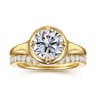 Elsa - 14K Yellow Gold Compass Bezel Prong Round Solitaire Diamond Engagement Ring
