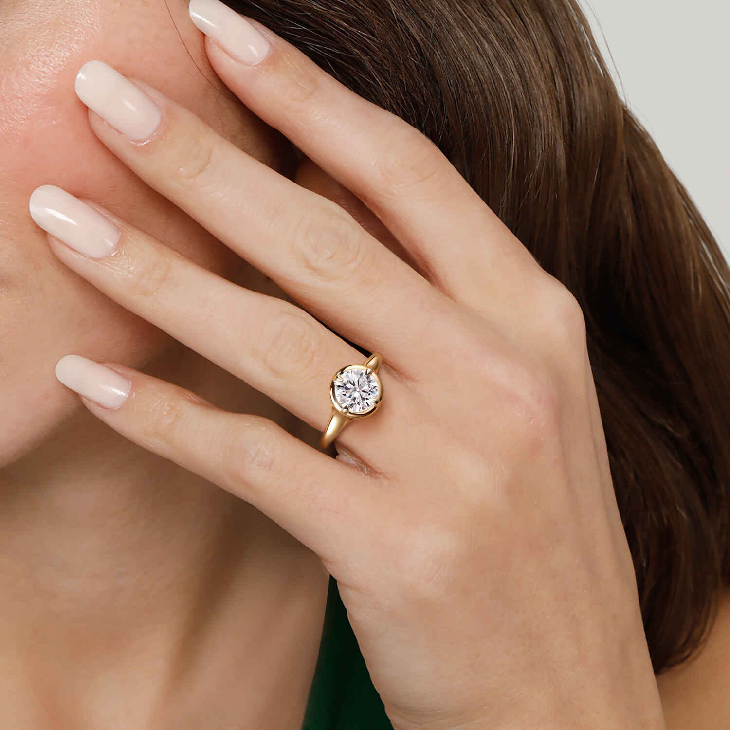 Elsa - 14K Yellow Gold Compass Bezel Prong Round Solitaire Diamond Engagement Ring - Shot 6