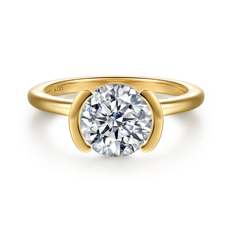 Gavin - 14K Yellow Gold Half Bezel Round Solitaire Diamond Engagement Ring - Shot 1