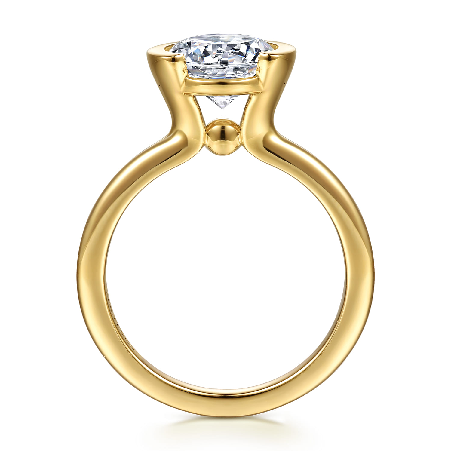 Gavin - 14K Yellow Gold Half Bezel Round Solitaire Diamond Engagement Ring - Shot 2