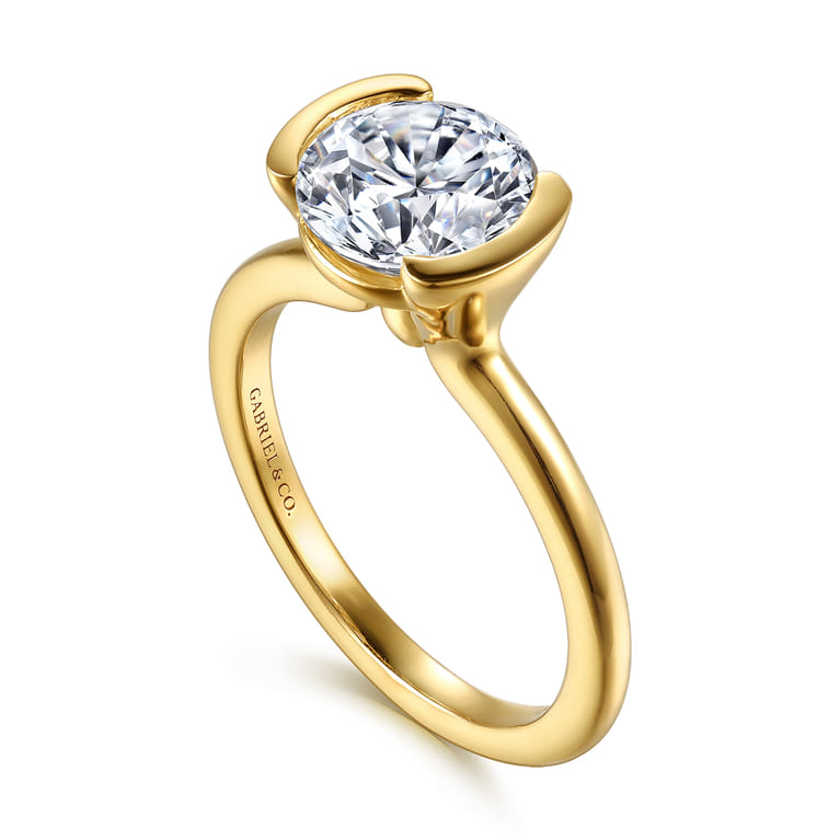 Gavin - 14K Yellow Gold Half Bezel Round Solitaire Diamond Engagement Ring - Shot 3