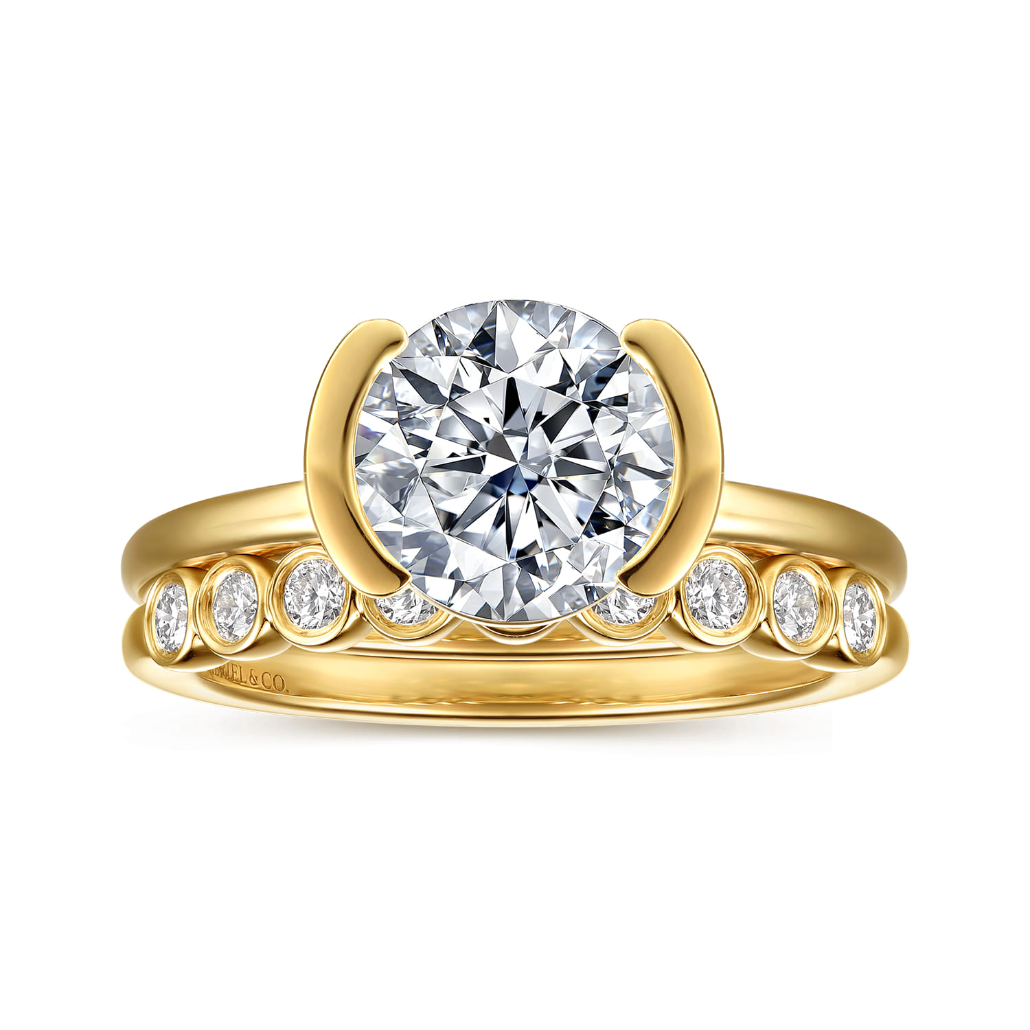 Gavin - 14K Yellow Gold Half Bezel Round Solitaire Diamond Engagement Ring - Shot 4