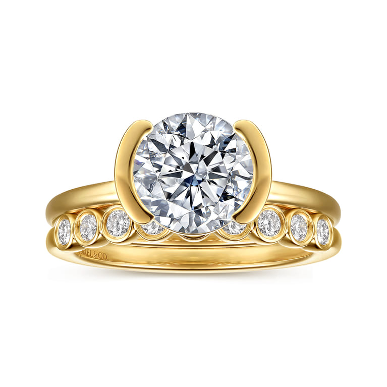 Gavin - 14K Yellow Gold Half Bezel Round Solitaire Diamond Engagement Ring - Shot 4