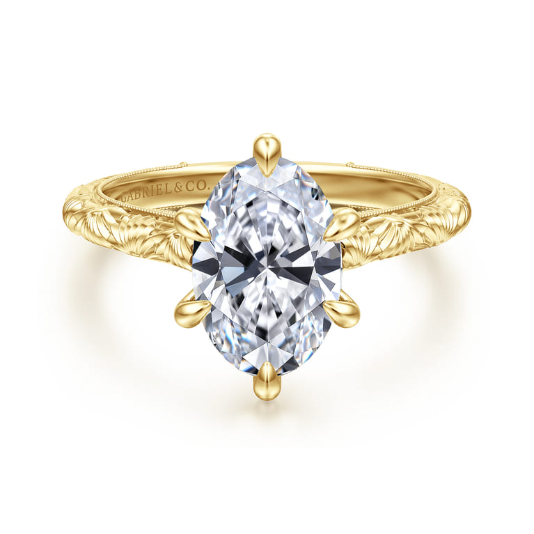 Isolde - 14K Yellow Gold Oval Solitaire Diamond Engagement Ring - Shot 1
