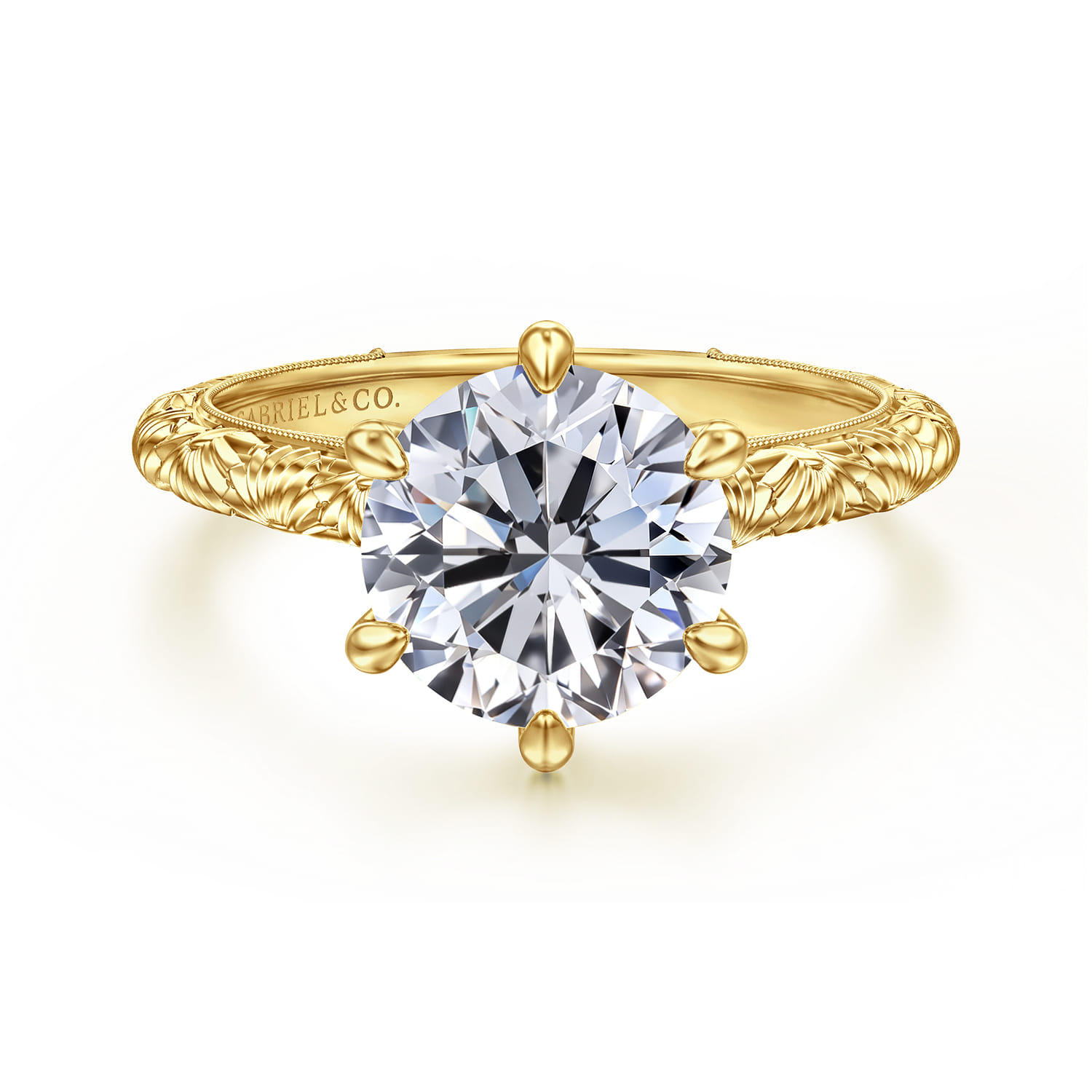 Isolde - 14K Yellow Gold Round Solitaire Diamond Engagement Ring - Shot 1