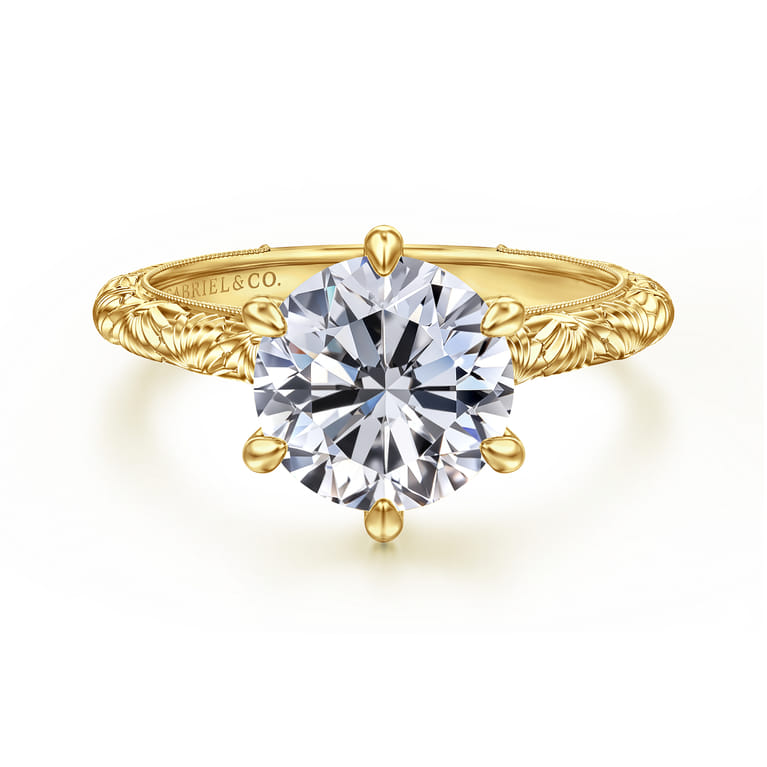 Isolde - 14K Yellow Gold Round Solitaire Diamond Engagement Ring - Shot 1