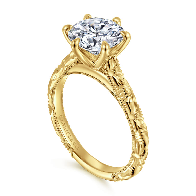 Isolde - 14K Yellow Gold Round Solitaire Diamond Engagement Ring - Shot 3