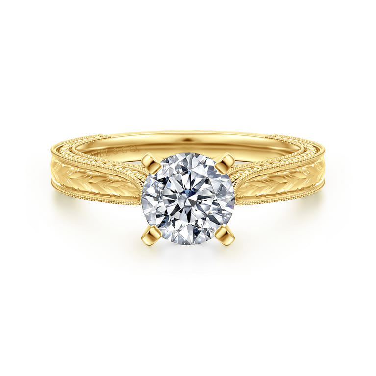 Maura - Vintage Inspired 14K Yellow Gold Round Solitaire Engagement Ring - Shot 1