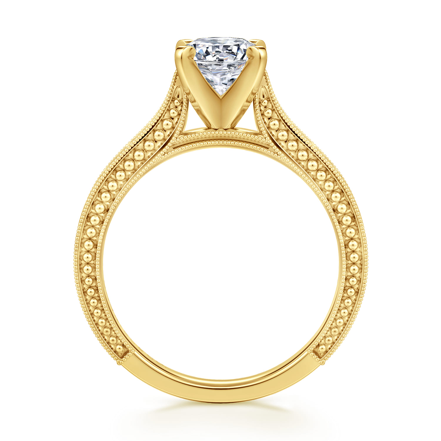 Maura - Vintage Inspired 14K Yellow Gold Round Solitaire Engagement Ring - Shot 2