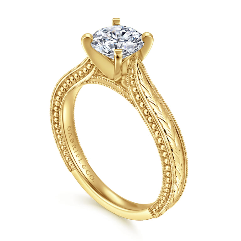 Maura - Vintage Inspired 14K Yellow Gold Round Solitaire Engagement Ring - Shot 3