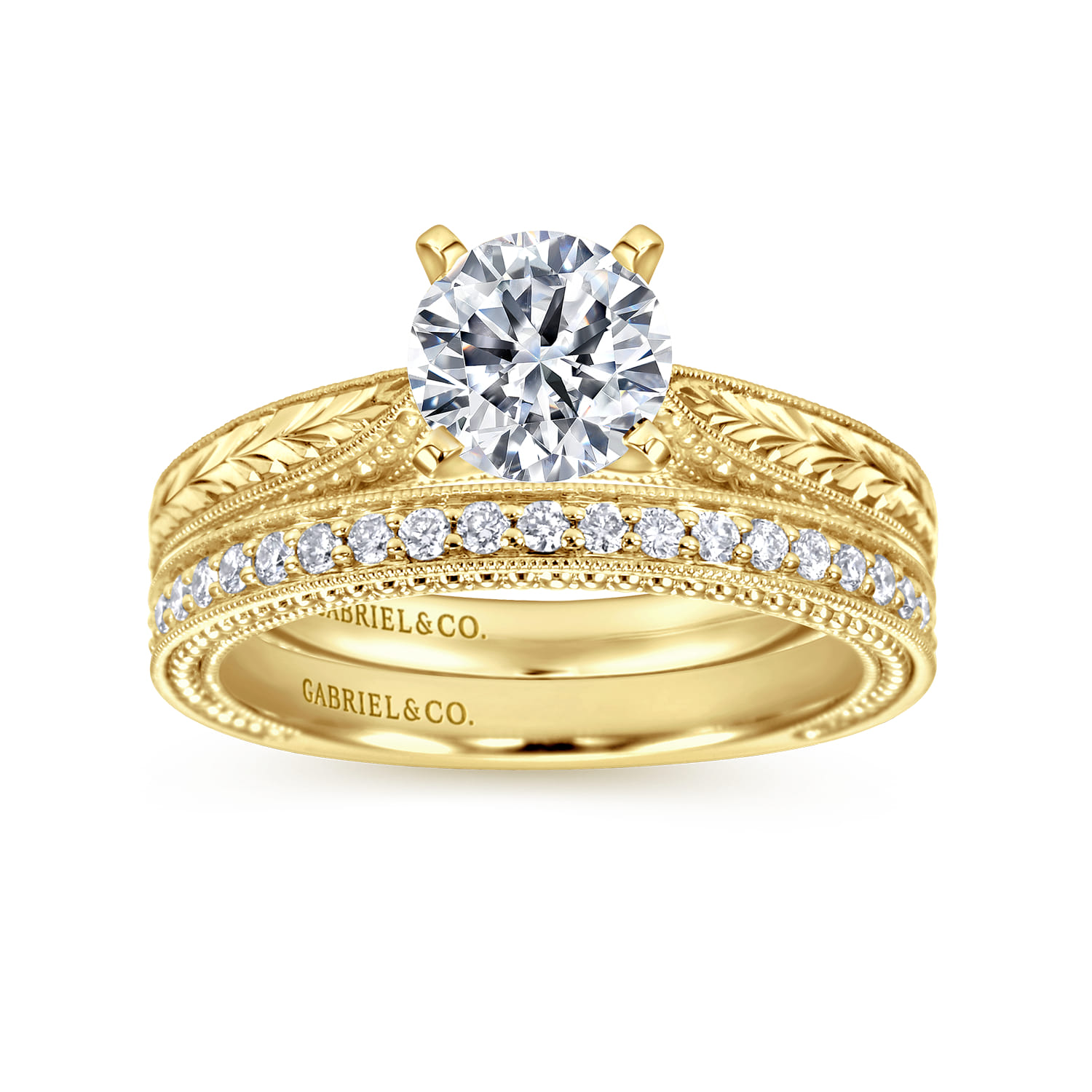 Maura - Vintage Inspired 14K Yellow Gold Round Solitaire Engagement Ring - Shot 4