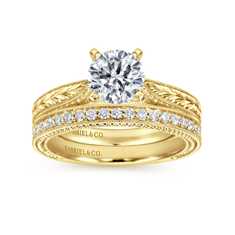 Maura - Vintage Inspired 14K Yellow Gold Round Solitaire Engagement Ring - Shot 4