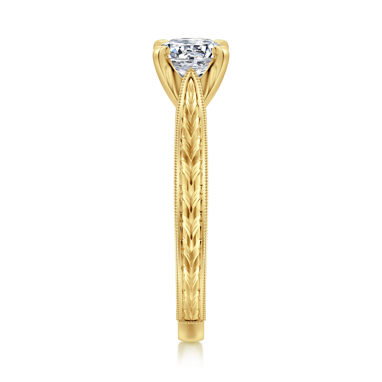 Maura - Vintage Inspired 14K Yellow Gold Round Solitaire Engagement Ring - Shot 5