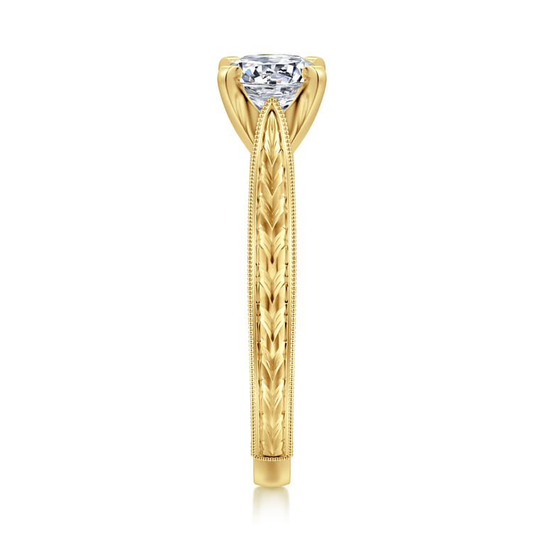 Maura - Vintage Inspired 14K Yellow Gold Round Solitaire Engagement Ring - Shot 5