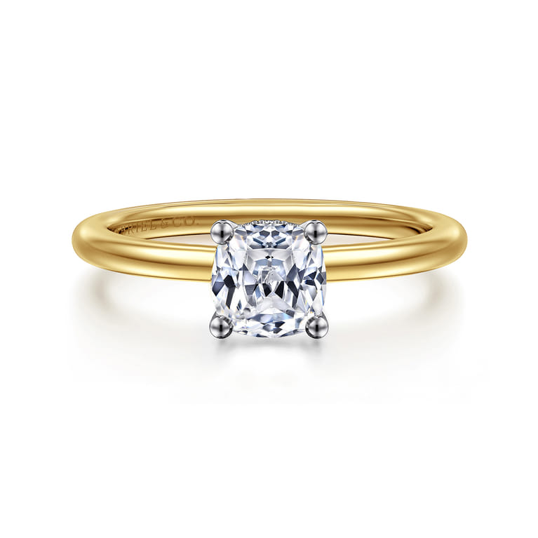 Ady - 14K White-Yellow Gold Cushion Hidden Halo Diamond Engagement Ring - 0.05 ct - Shot 1