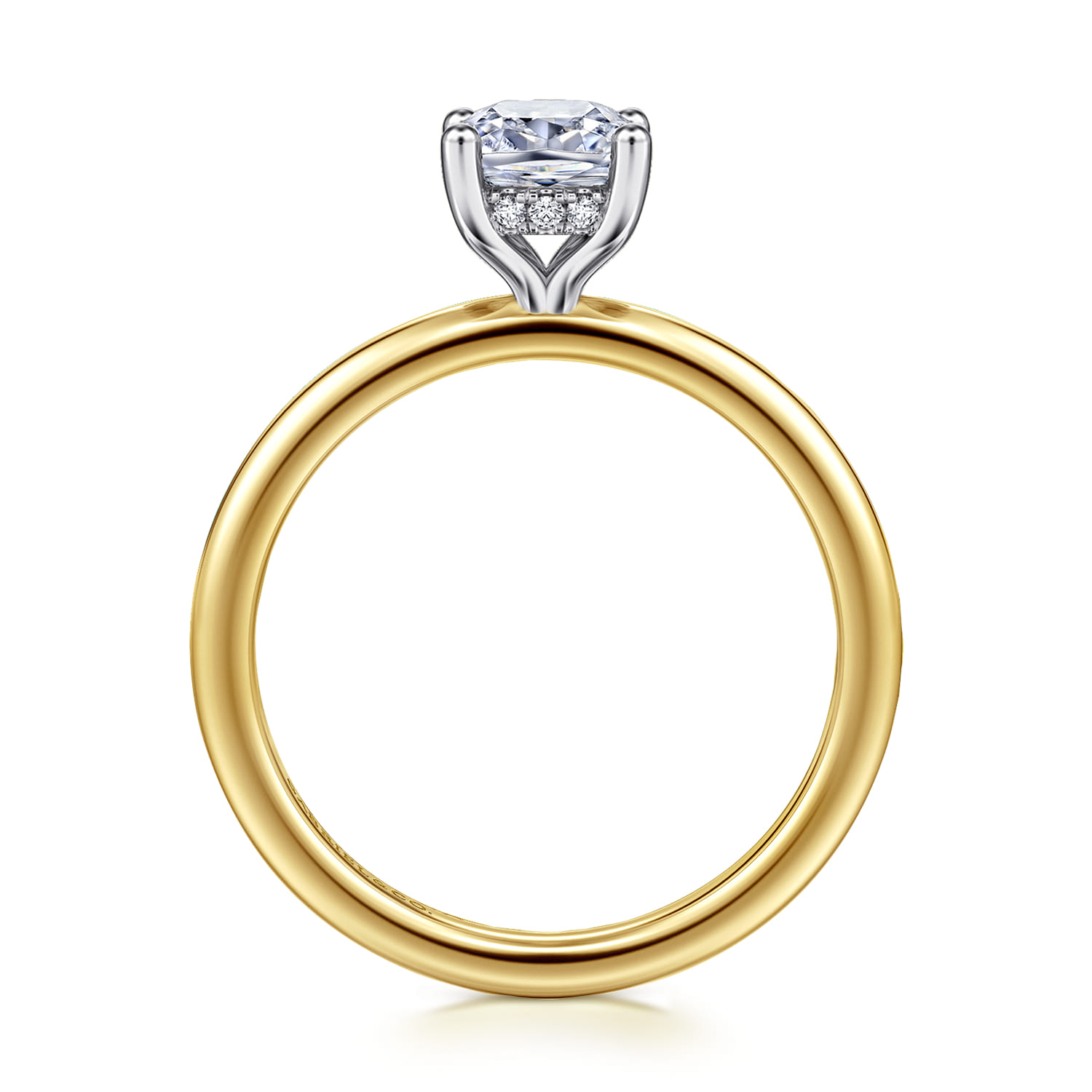 Ady - 14K White-Yellow Gold Cushion Hidden Halo Diamond Engagement Ring - 0.05 ct - Shot 2