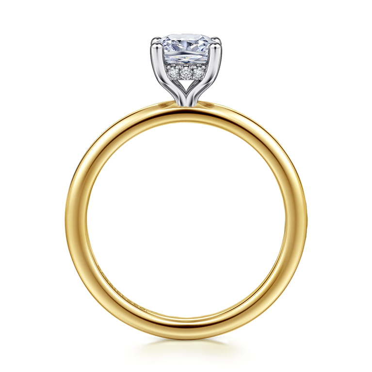 Ady - 14K White-Yellow Gold Cushion Hidden Halo Diamond Engagement Ring - 0.05 ct - Shot 2