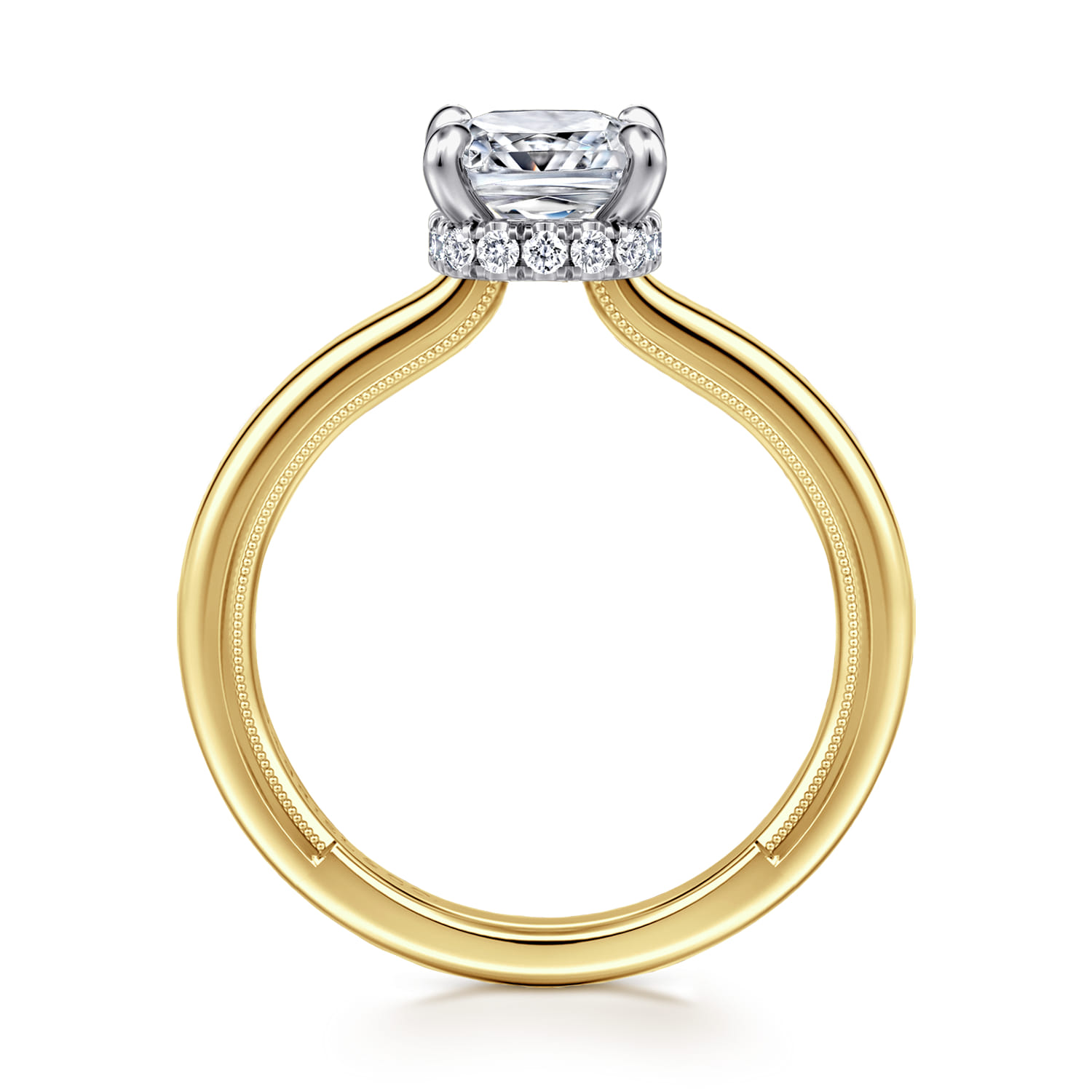Sandi - 14K White-Yellow Gold East West Cushion Cut Diamond Engagement Ring - 0.1 ct - Shot 2