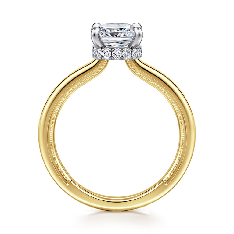 Sandi - 14K White-Yellow Gold East West Cushion Cut Diamond Engagement Ring - 0.1 ct - Shot 2