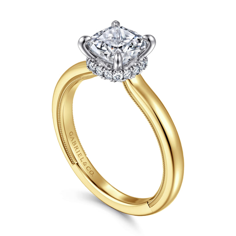 Sandi - 14K White-Yellow Gold East West Cushion Cut Diamond Engagement Ring - 0.1 ct - Shot 3