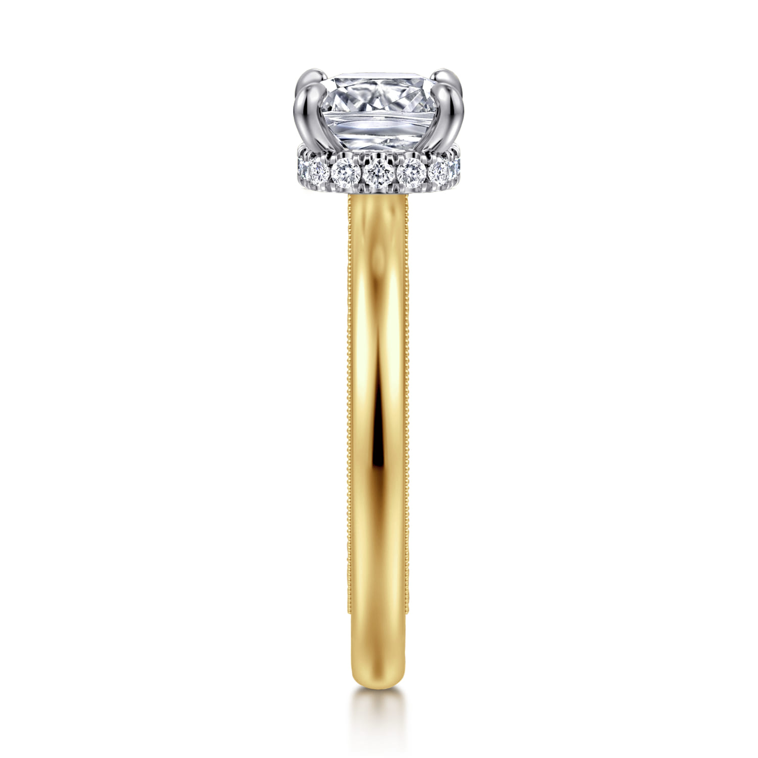 Sandi - 14K White-Yellow Gold East West Cushion Cut Diamond Engagement Ring - 0.1 ct - Shot 4